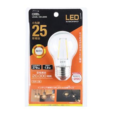 オーム電機 LED電球 フィラメント 小丸球 E26 25形相当 電球色 LDA2L C6/LBG5 06-3886