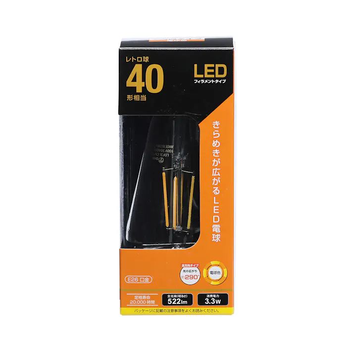LEDフィラメントタイプレトロ球 E26 40形相当 電球色 06-3892 LDF3L C6/ST64