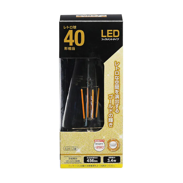 LEDフィラメントタイプレトロ球 E26 40形相当 キャンドル色 06-3894 LDF3L C6/G
