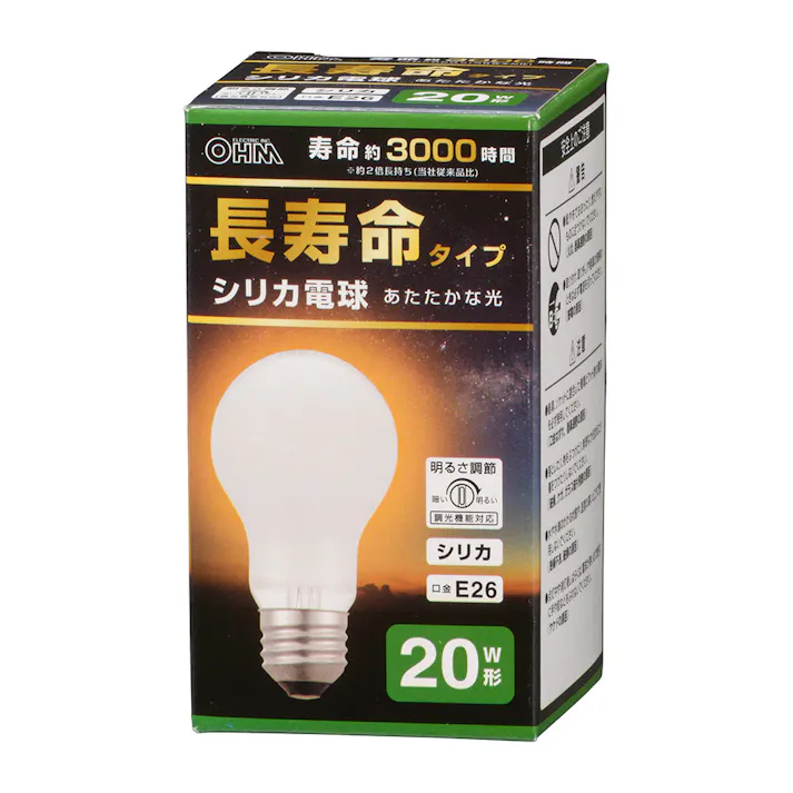 長寿命白熱電球 E26 20W形 シリカ LB-DL5619WN 06-4746