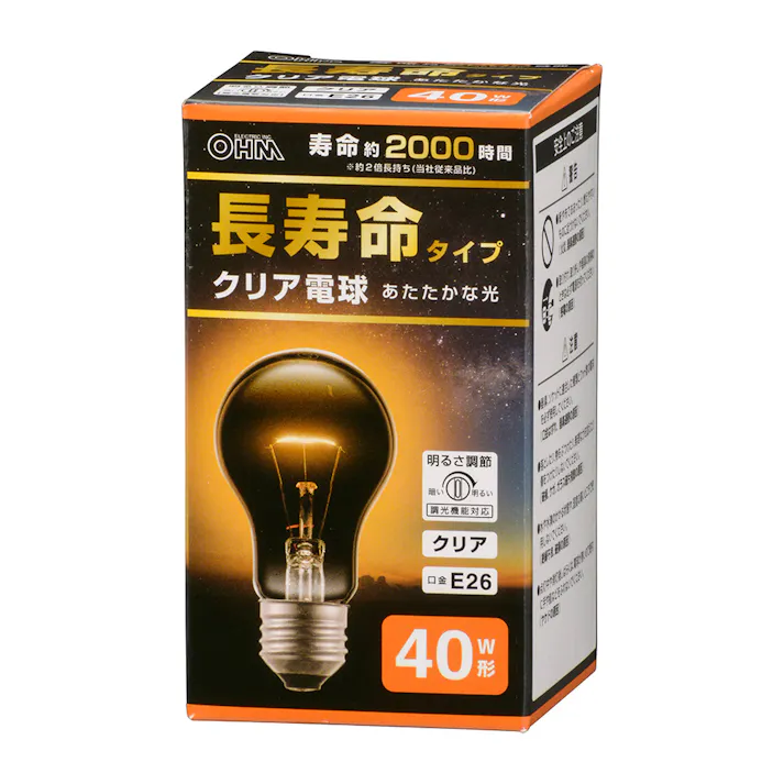 長寿命白熱電球 E26 40W形 クリア LB-DL5638CN 06-4747