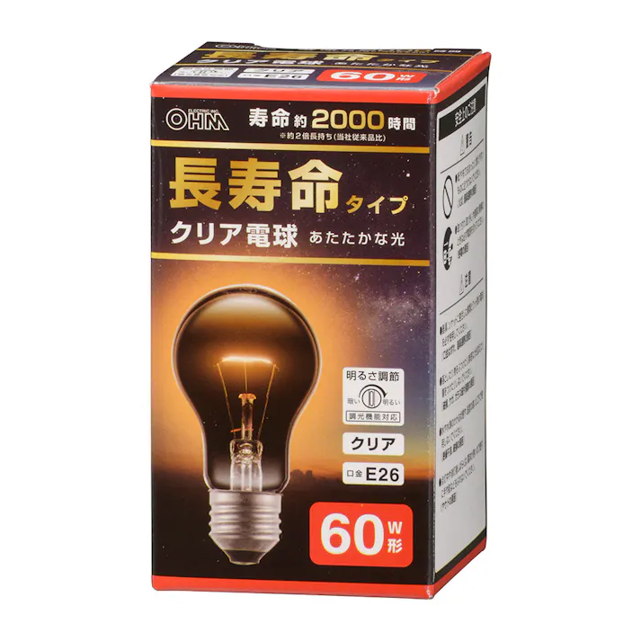 長寿命 白熱電球 60W クリア LB-DL5657CN 06-4749
