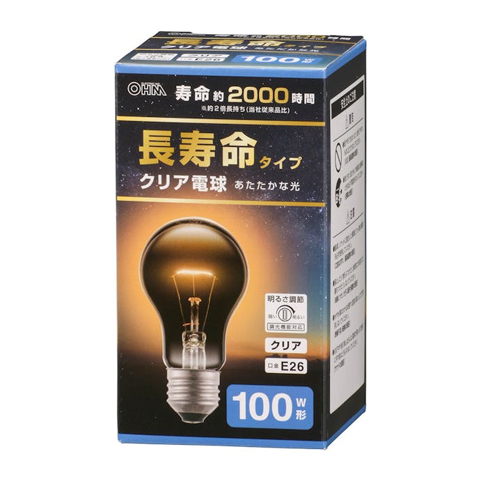 オーム電機 長寿命白熱電球 E26 100W形 クリア LB-DL6695CN 06-4751