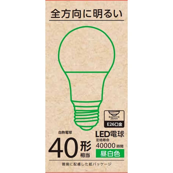 オーム電機 LED電球 E26 40形相当 昼白色 LDA4N-G AG58