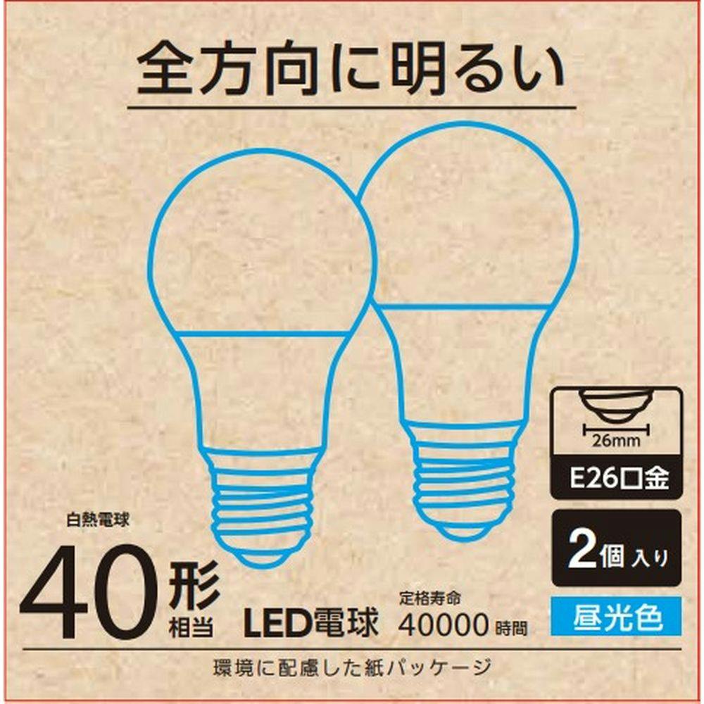 オーム電機 LED電球全方向 40形 2P 昼光色 LDA4D-GAG58 | 照明・ライト