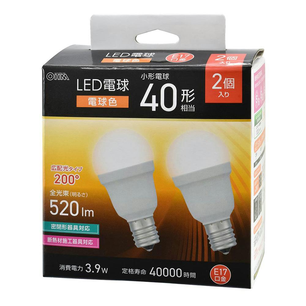 LED電球小形 E17 40形相当 電球色 2個入 LDA4L-G-E17 IS53 2P