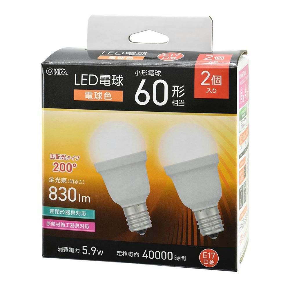 LED電球 小形 E17 60形相当 電球色 2個入 LDA6L-G-E17 | 電球 通販