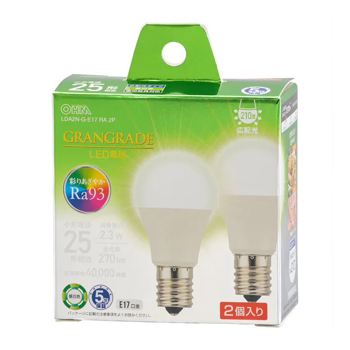 LED電球小形E17 25形相当 昼白色 2個入 LDA2N-G-E17 RA