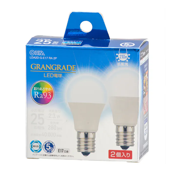 LED電球小形E17 25形相当 昼光色 2個入 LDA2D-G-E17 RA 2P