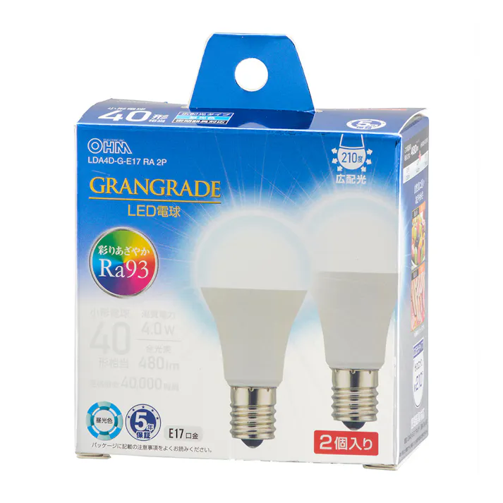 LED電球小形E17 40形相当 昼光色 2個入 LDA4D-G-E17 RA 2P