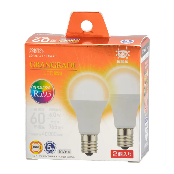 LED電球小形E17 60形相当 電球色 2個入 LDA6L-G-E17 RA 2P