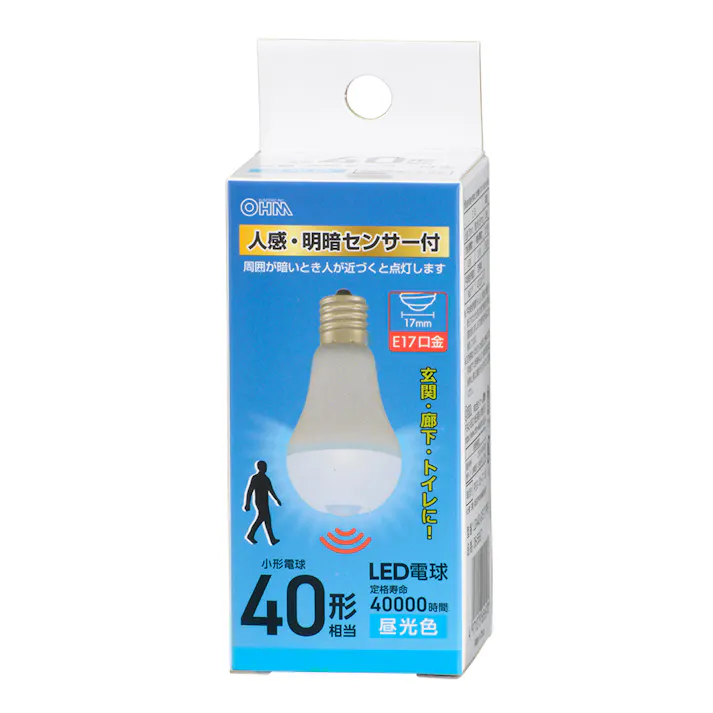 LED電球小形 E17 40形相当 人感明暗センサー付 昼光色 LDA4D-G/E17 PIR