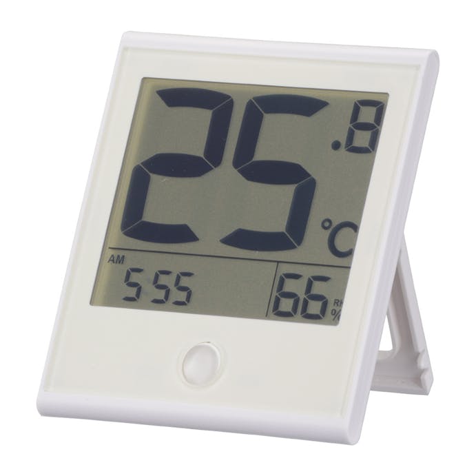 オーム電機 温度が見やすい温湿度計 快適表示付き ホワイト TEM-200B-W