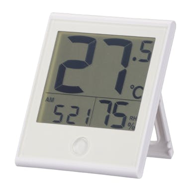 オーム電機 温度が見やすい温湿度計 時計機能付き ホワイト TEM-210B-W