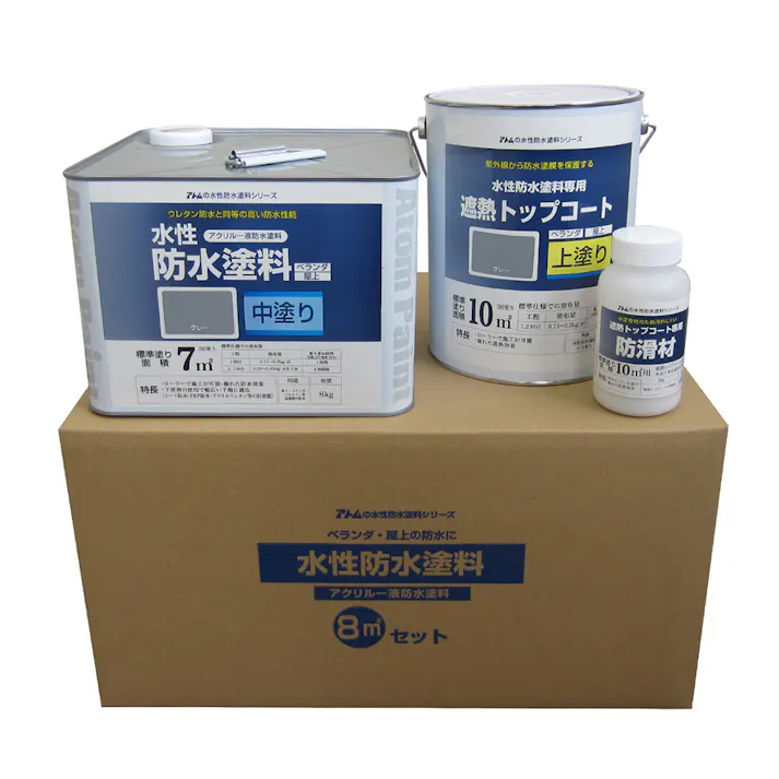 水性防水塗料セット 既設防水・FRP防水下地塗り替え用 中塗りグレー/上塗りグレー【別送品】