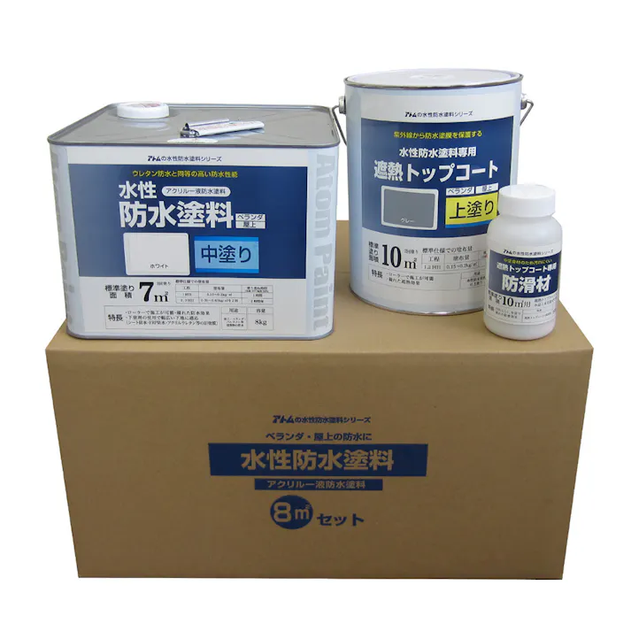 水性防水塗料セット 既設防水・FRP防水下地塗り替え用 中塗りホワイト/上塗りグレー【別送品】