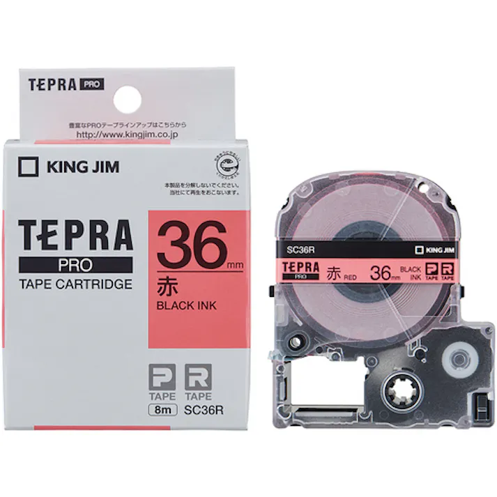 【CAINZ-DASH】キングジム 【純正】「テプラ」PROテープ 36mm 赤ラベル/黒文字 長さ8m SC36R【別送品】