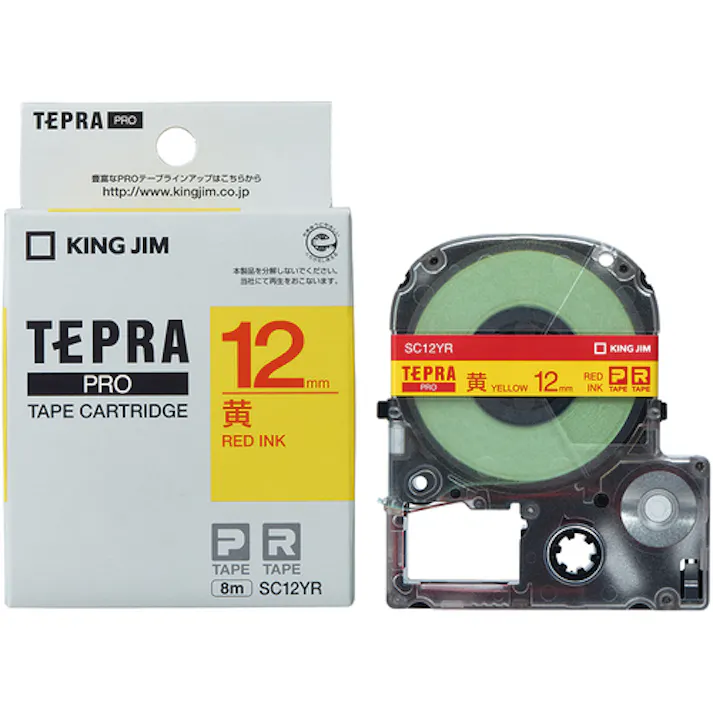【CAINZ-DASH】キングジム 【純正】「テプラ」PROテープ 12mm 黄ラベル/赤文字 長さ8m SC12YR【別送品】