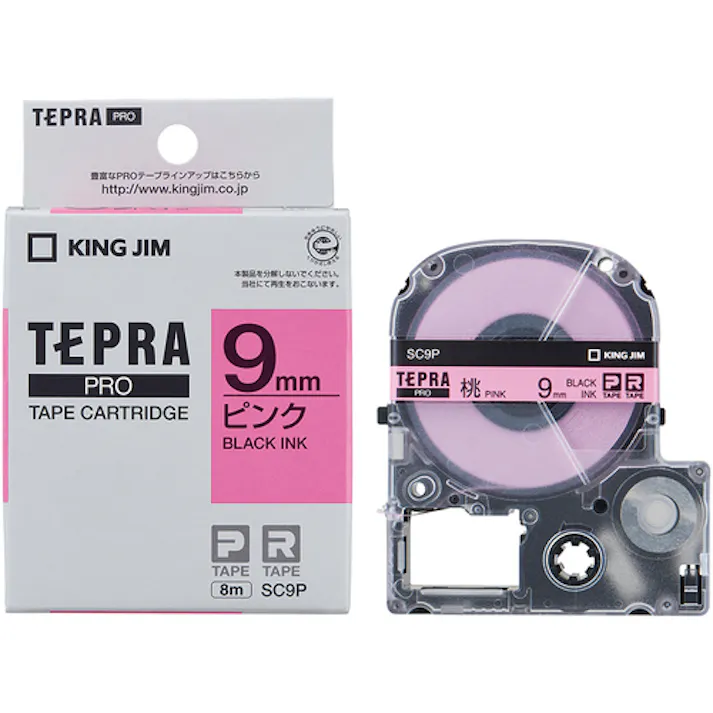 【CAINZ-DASH】キングジム 【純正】「テプラ」PROテープ 9mm ピンクラベル/黒文字 長さ8m SC9P【別送品】