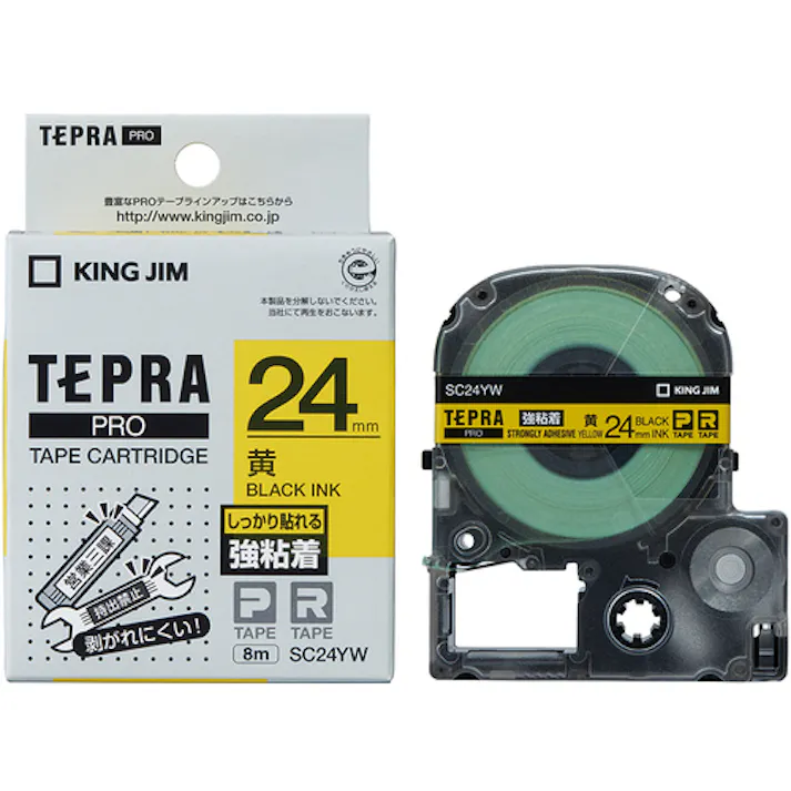 【CAINZ-DASH】キングジム 【純正】「テプラ」PROテープ 24mm 強粘着ラベル 黄ラベル/黒文字 長さ8m SC24YW【別送品】