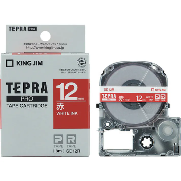 【CAINZ-DASH】キングジム 【純正】「テプラ」PROテープ 12mm 赤ラベル/白文字 長さ8m SD12R【別送品】
