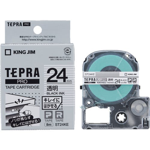 キングジム 「テプラ」PROテープ 24mm キレイにはがせるラベル/透明ラベル/黒文字 長さ8m ST24KE ラベルプリンタ用テープカートリッジ キングジム 「テプラ」PROテープ 24mm キレイにはがせるラベル/透明ラベル/黒文字 長さ8m ST24KE ラベルプリンタ用テープカートリッジ
