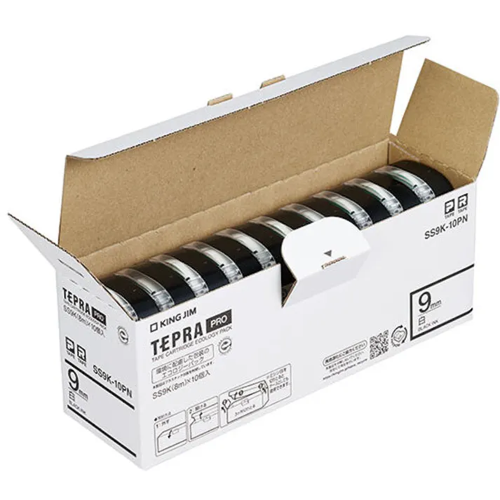 【CAINZ-DASH】キングジム 【純正】「テプラ」PROテープ 9mm エコパック(10個入り)/白ラベル/黒文字 長さ8m SS9K-10PN【別送品】