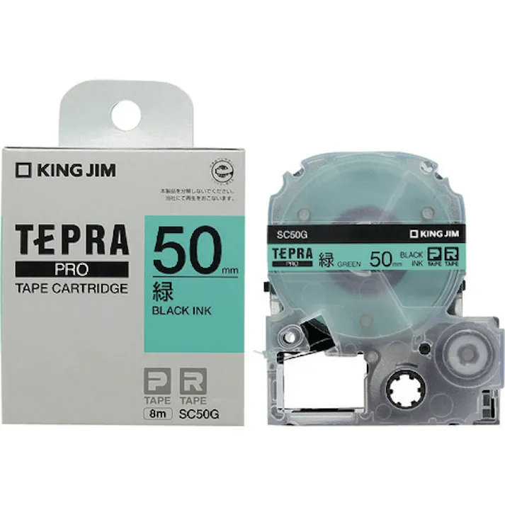 【CAINZ-DASH】キングジム 【純正】「テプラ」PROテープ 50mm 緑ラベル/黒文字 長さ8m SC50G【別送品】