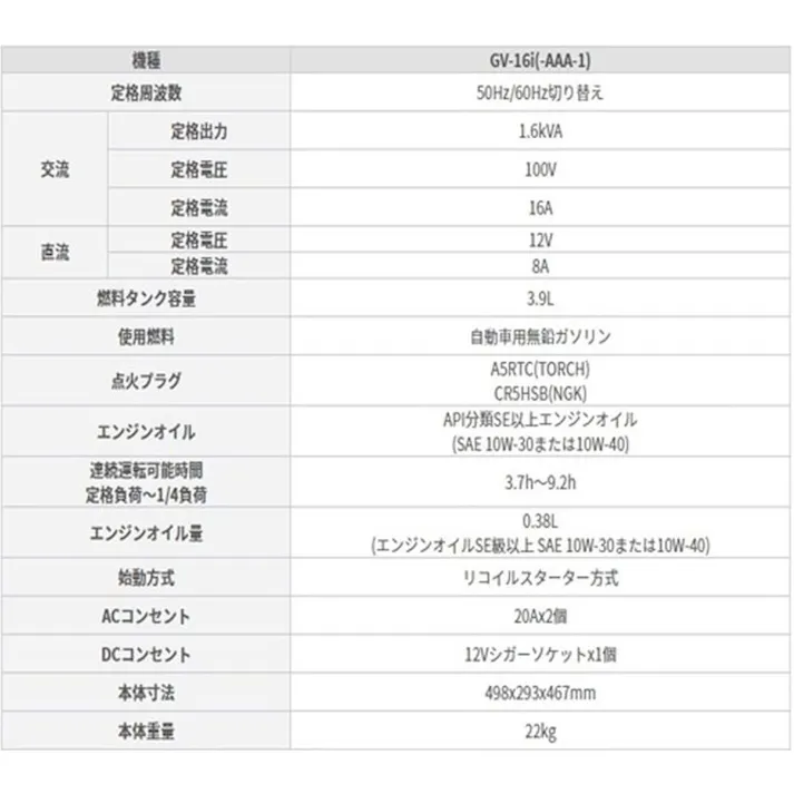 インバーター発電機 GV-16I