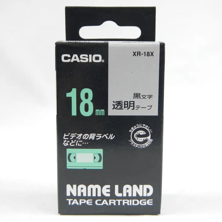 カシオ ネームランド テープ 透明地に黒文字 18mm XR-18X