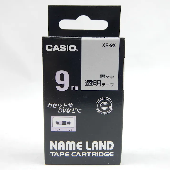 カシオ ネームランド テープ 透明地に黒文字 9mm XR-9X
