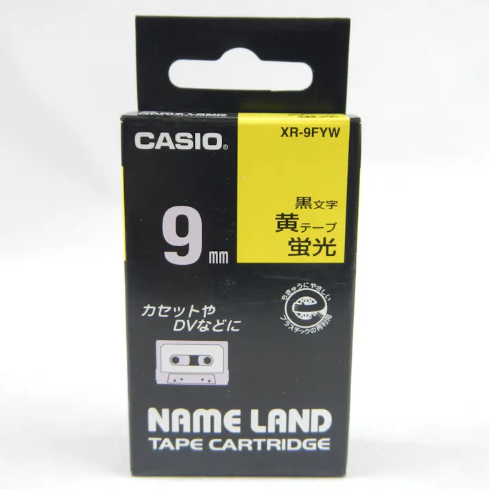 カシオ ネームランド テープ 蛍光黄地に黒文字 9mm XR-9FYW