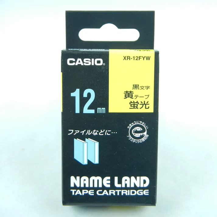 カシオ ネームランド テープ 蛍光黄地に黒文字 12mm XR-12FYW