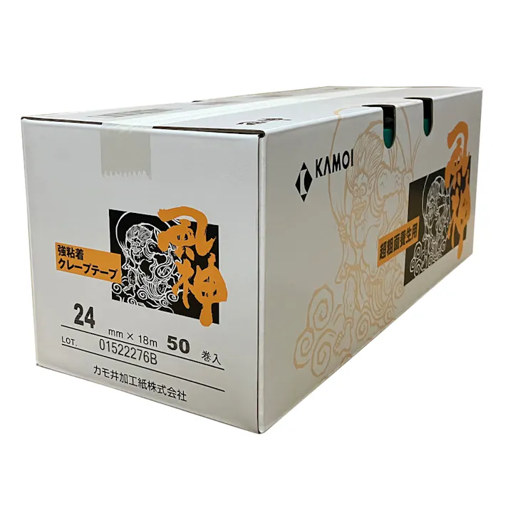 マスキングテープ 風神 強粘着クレープテープ 幅24mm×長さ18m 50巻入 小箱
