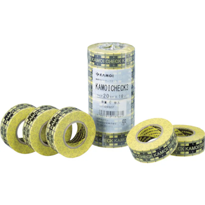 【CAINZ-DASH】カモ井加工紙 マスキングテープ車両塗装用 CHECK3 幅20mm×長さ18m 厚さ0.09mm イエロー/ブラック CHECK3JAN-20【別送品】