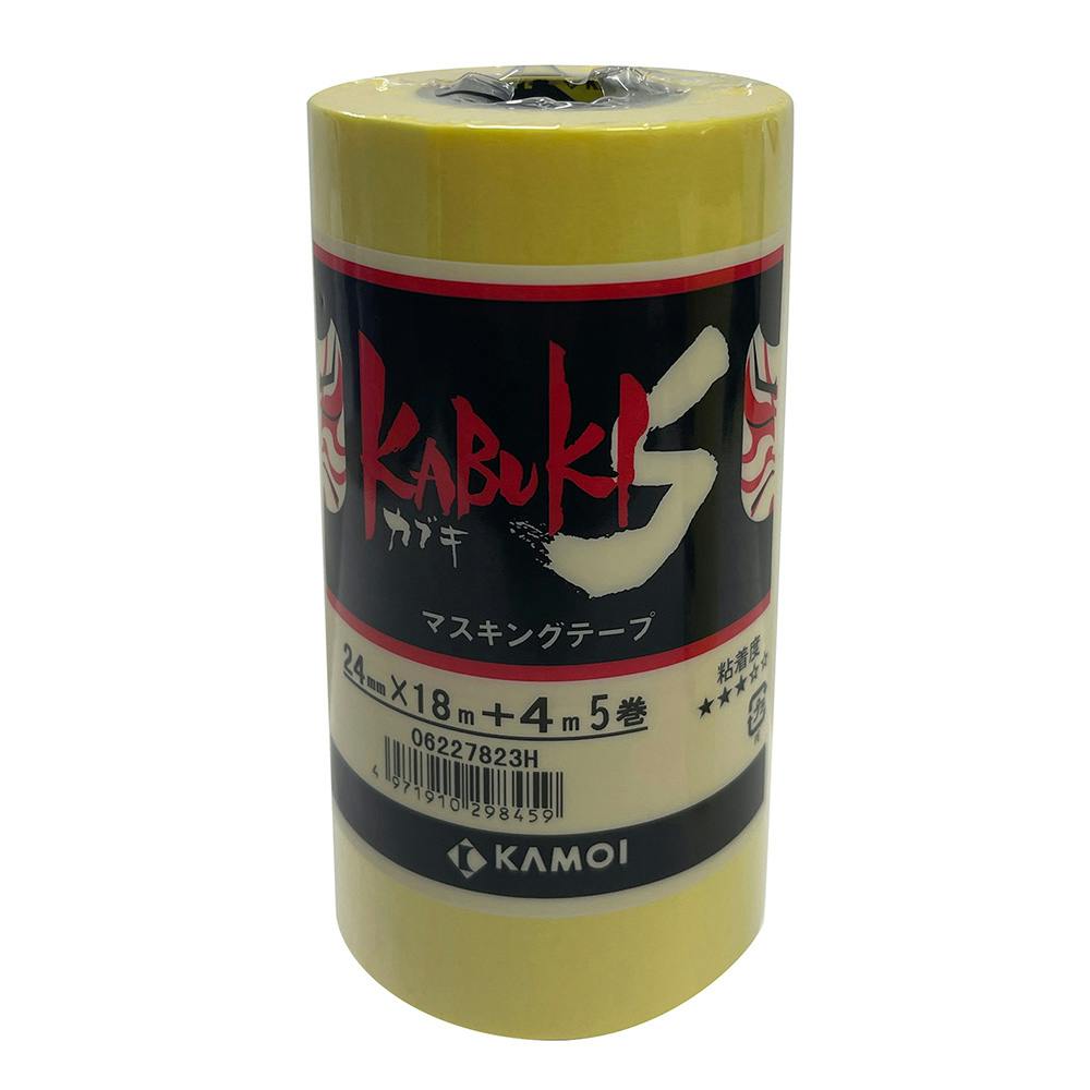 カモ井加工紙 マスキングテープ KABUKI 塗装用 幅24mm×長さ18m+4m 5巻パック 増量パック マスキングテープ・シール カモ井加工紙 マスキングテープ KABUKI 塗装用 幅24mm×長さ18m+4m 5巻パック 増量パック マスキングテープ・シール