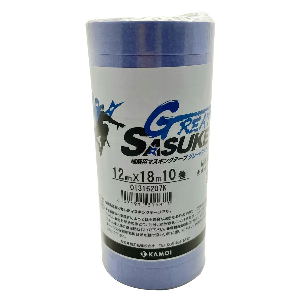 マスキングテープ GREAT SASUKE 建築塗装用 幅12mm 長さ18m 10巻入