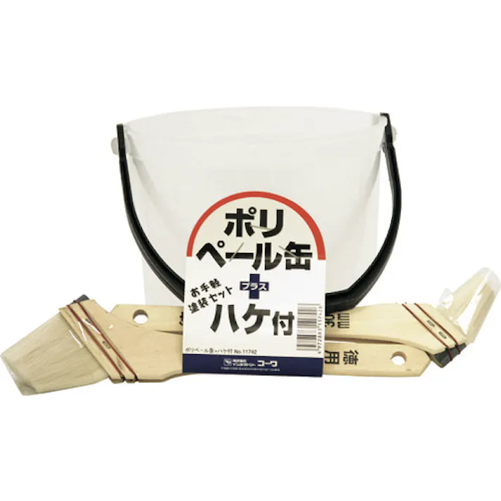 【CAINZ-DASH】インダストリーコーワ ポリペール缶ハケ付セット1.5L+30mm+50mm 11742【別送品】