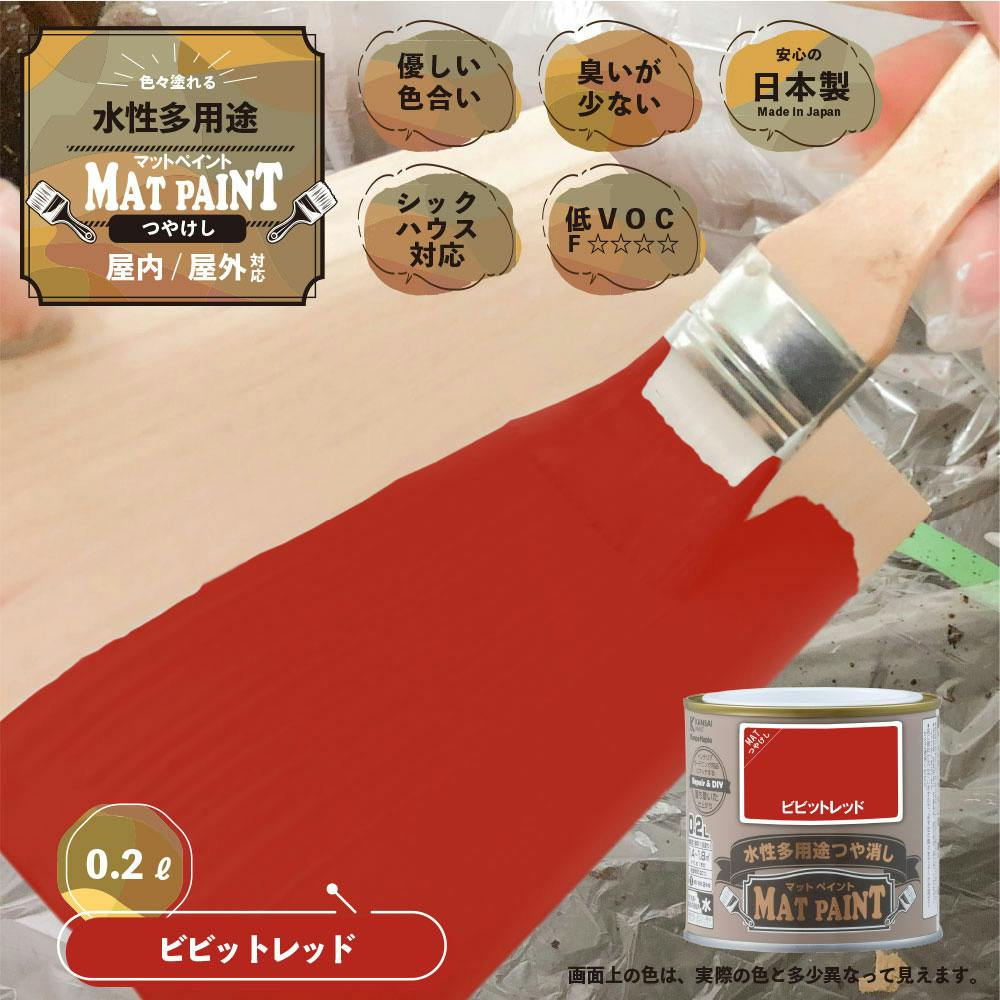 水性多用途つや消し マットペイント ビビッドレッド 0.2L