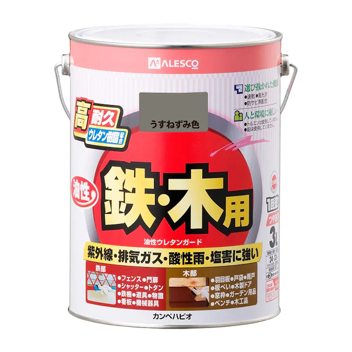 油性ウレタンガード 鉄・木用 うすねずみ色 3L【別送品】
