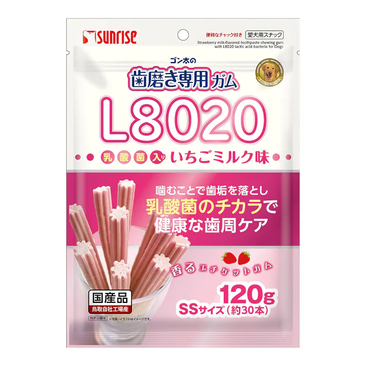 マルカン ゴン太の歯磨き専用ガム L8020乳酸菌入り いちごミルク味 120g