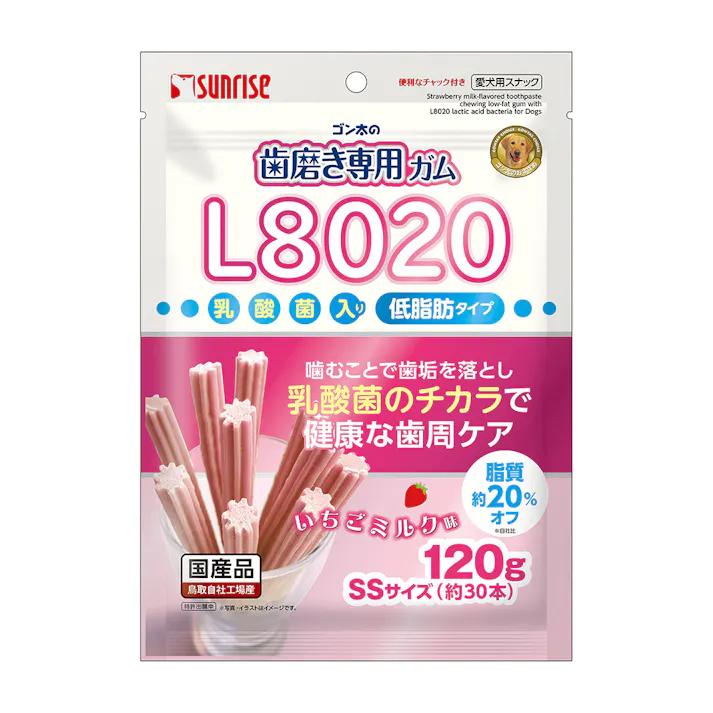 ゴン太の歯磨き専用ガム L8020乳酸菌入り いちごミルク味 低脂肪タイプ 120g