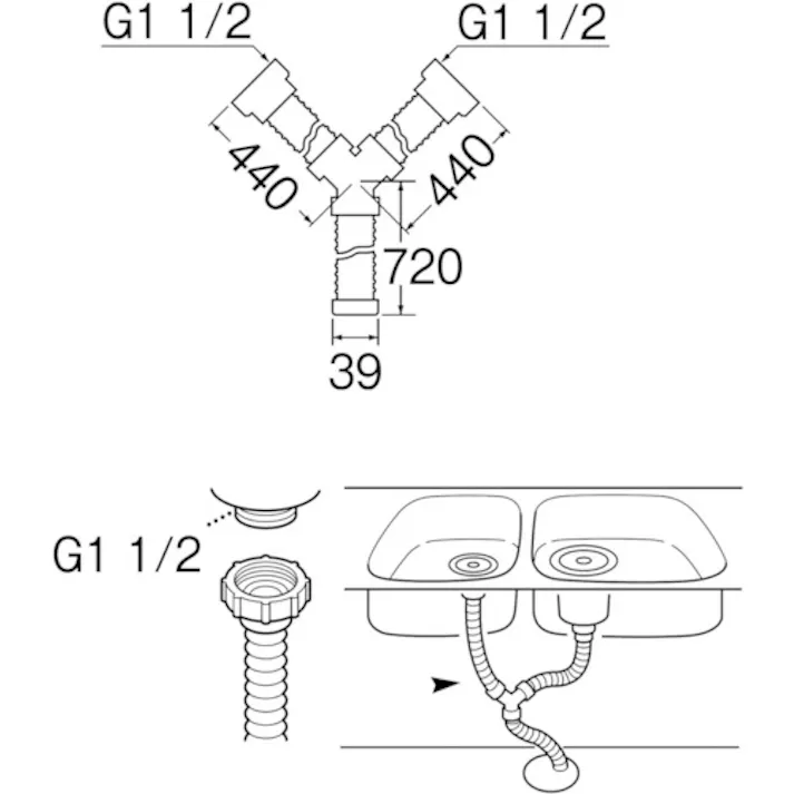 【CAINZ-DASH】SANEI 流し排水栓Y型ホース(ネジ付) ホース長さ1.17m PH62-862【別送品】