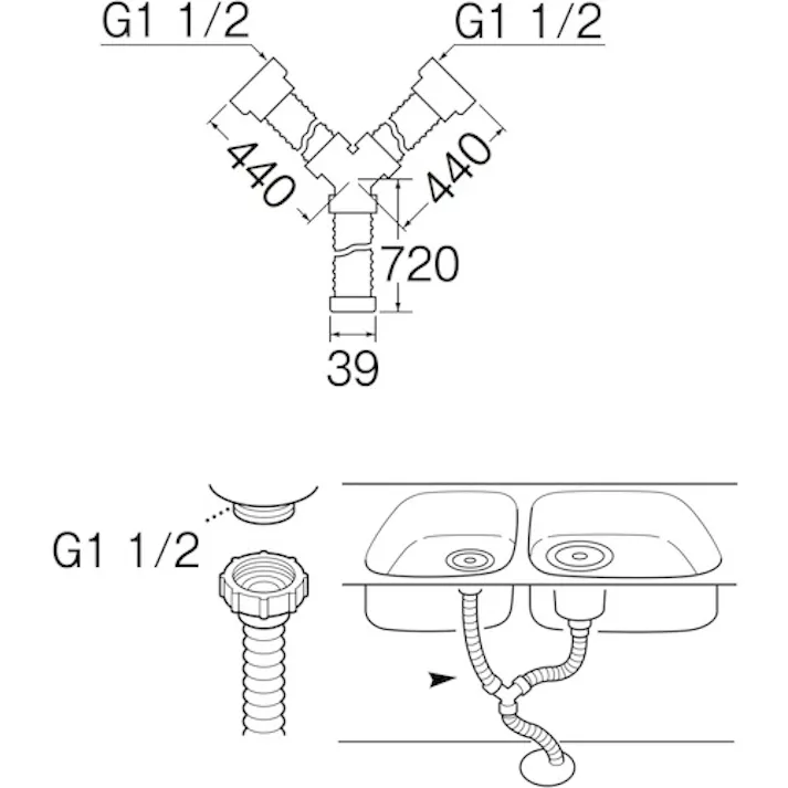 【CAINZ-DASH】SANEI 流し排水栓Y型ホース(ネジ付) ホース長さ1.17m PH62-862【別送品】