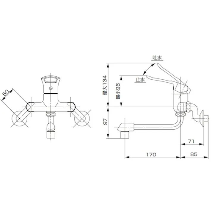 【CAINZ-DASH】SANEI シングル混合栓 エコ 取付可能寸法120~220mm K1700ED-4UR-13【別送品】