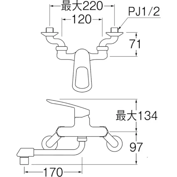 【CAINZ-DASH】SANEI シングル混合栓 エコ 取付可能寸法120~220mm K1700ED-4UR-13【別送品】
