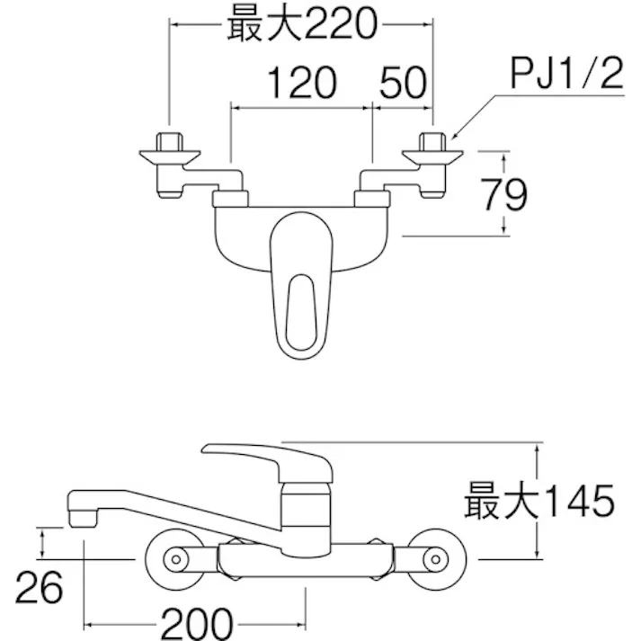 【CAINZ-DASH】SANEI シングル混合栓 取付寸法120~220mm 上向きパイプ CK2710-13【別送品】