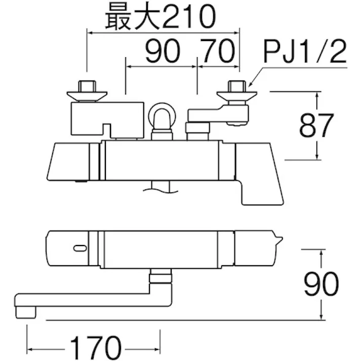 【CAINZ-DASH】SANEI サーモシャワー混合栓 寒冷地用 節水50% 手元ストップ パイプ長さ170mm SK18121CT2K-13【別送品】