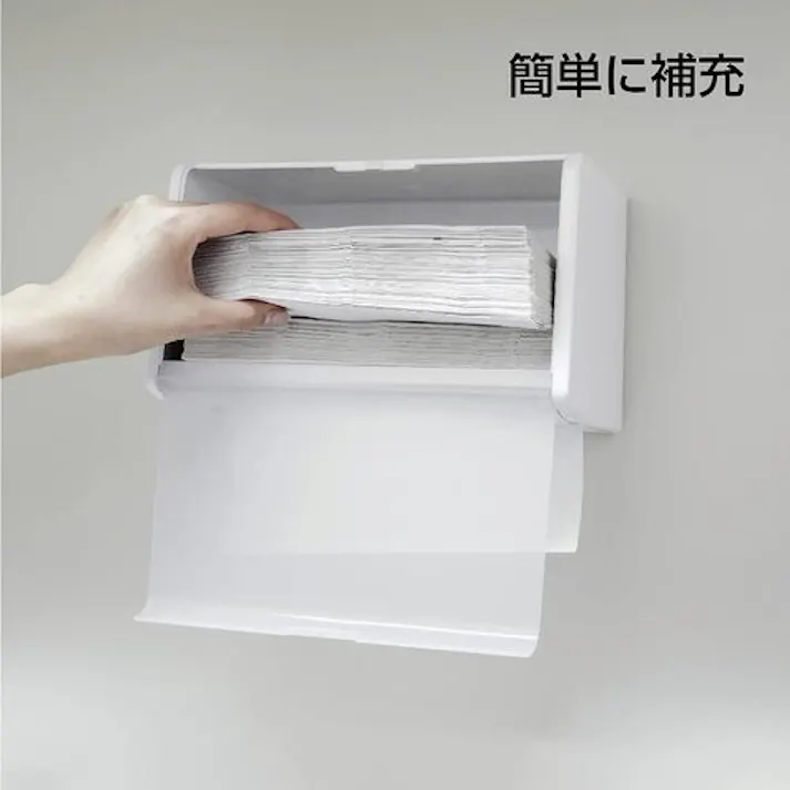 【CAINZ-DASH】SANEI ペーパータオル容器 壁付 ホワイト カバー半透明 約400枚収納 W45-CW【別送品】