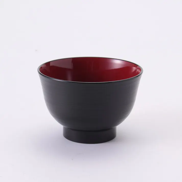 羽反刷毛目汁椀 黒内朱